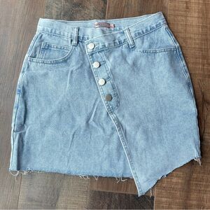 Criss Cross Light Wash Asymmetrical Denim Mini Skirt